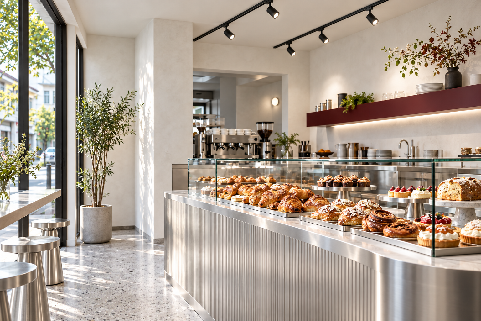 Contemporary cafe bakery concept with HYOGO G2 magnetic track spotlights